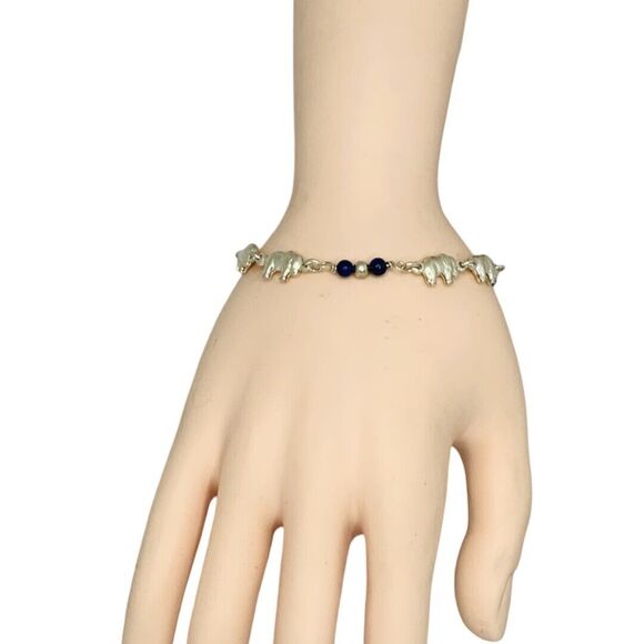 925 Sterling Silver Elephant Motif Chain Bracelet 7.25" Manchester Whimsical - Picture 7 of 11